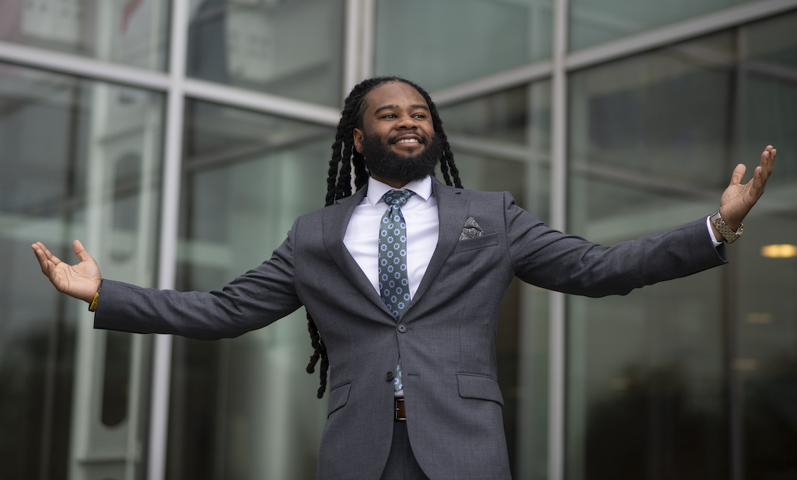 man in suit outside