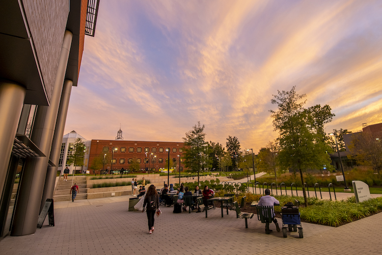 sunset on Wilkins Plaza