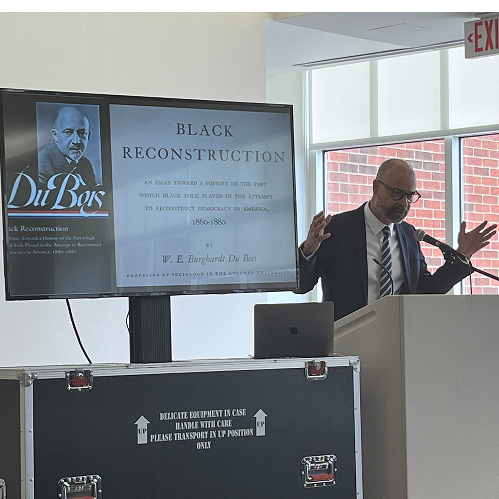 Dr. Brian P. Jones speaking at Mason's 2023 W.E.B. DuBois Lecture.