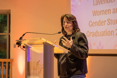 rose pascarell at a podium