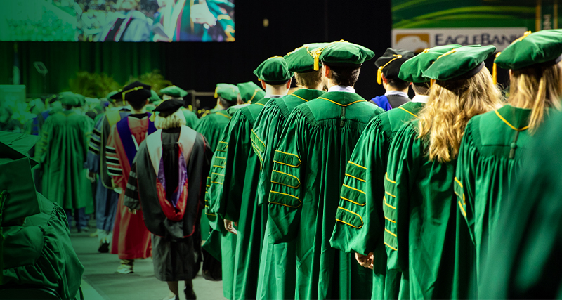 Mason graduate students in line at graduation