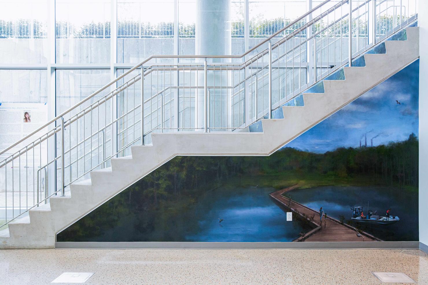 The Sediment to Sky staircase mural depicts wildlife and animals of the Potomac River watershed.