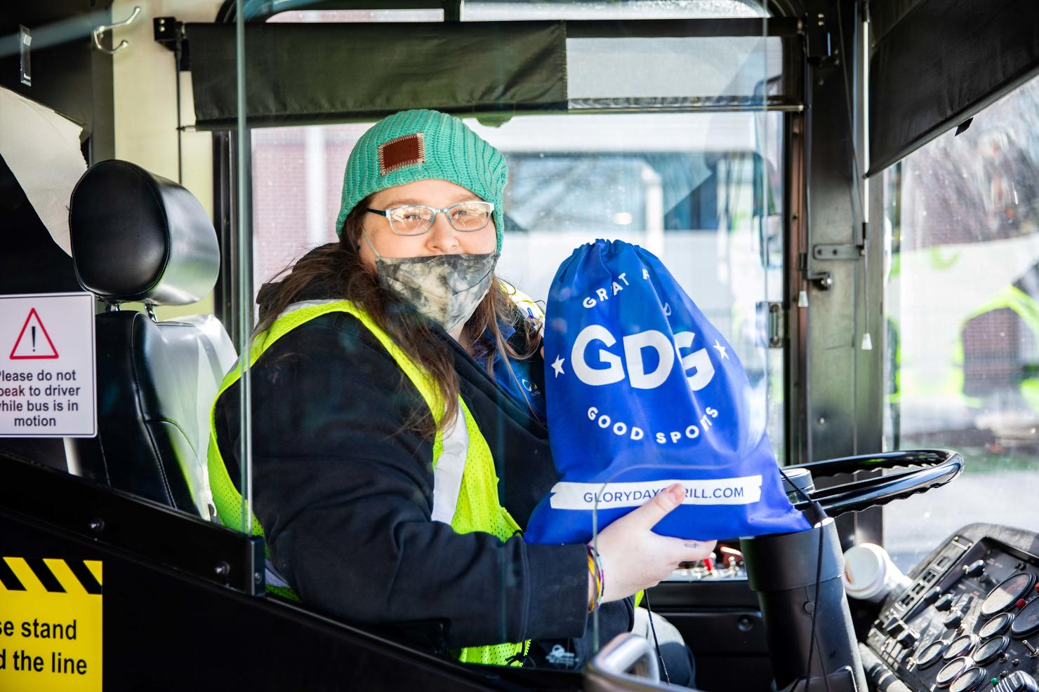 Transit driver holds the appreciation bag she received