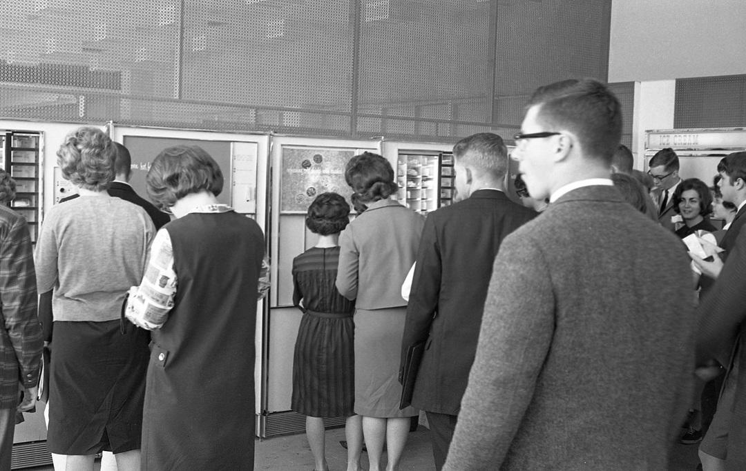Students purchasing food items in the Ordinary, fall of 1964