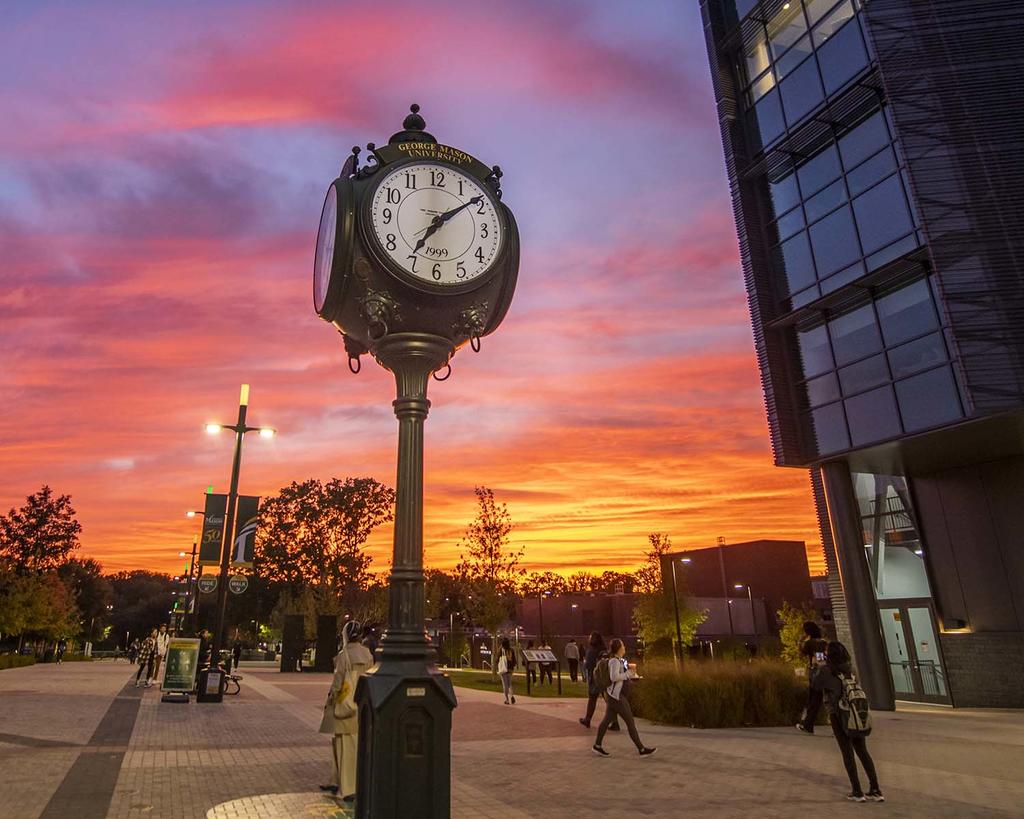 george mason clock at sunset