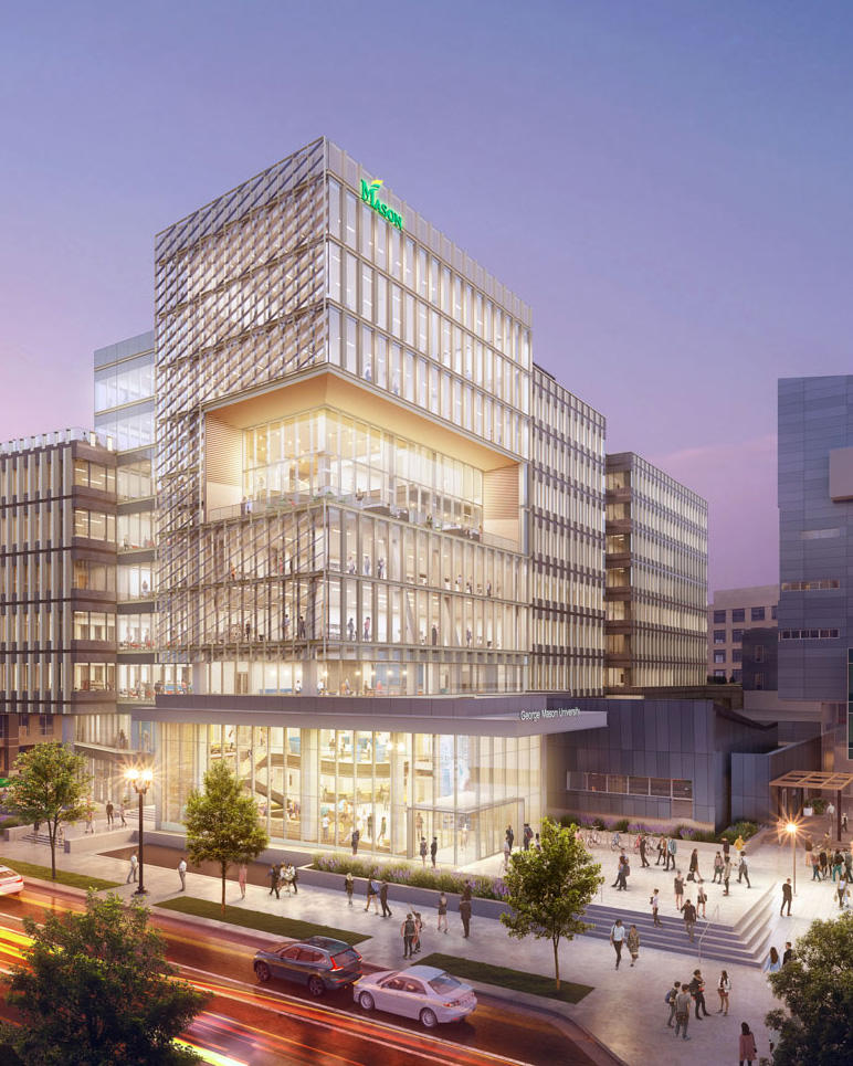An artist's rendition of the future Fuse building at night.