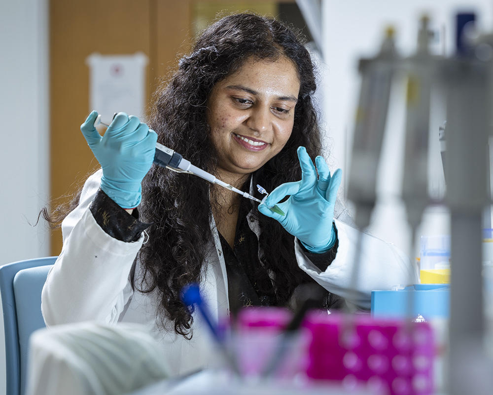 A female bioengineer in the biohealth innovation lab