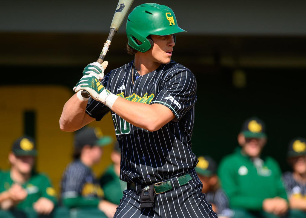 Baseball play James Quinn-Irons wearing George Mason uniform