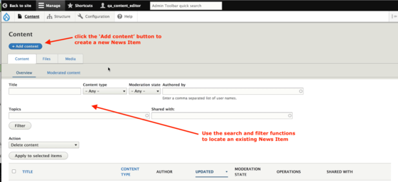 Screenshot of SiteMasonry Add Content screen