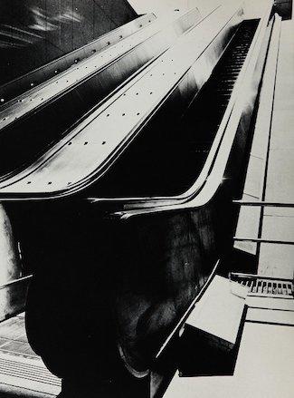Close up shot of an escalator. 