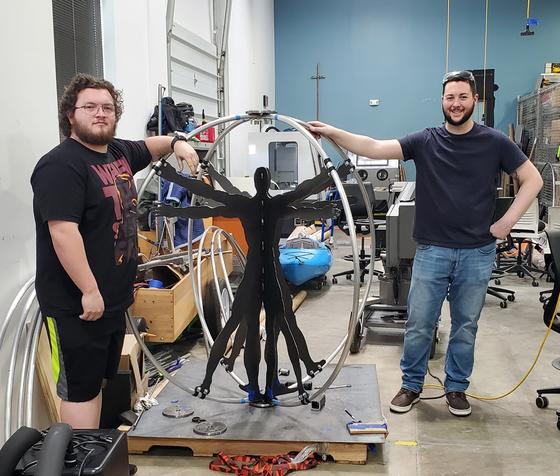 Team members Kevin Kuck (left) and David Gosselin working on their project in the Machine Shop. Photo provided.