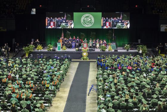 Winter Commencement showing the stage
