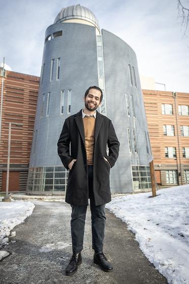 PhD student Joao Pereira outside of the Observatory