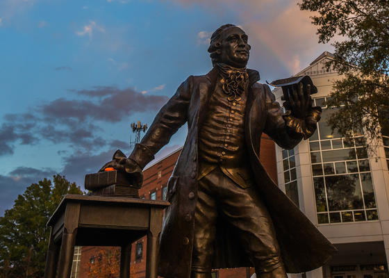 Well known statue of George Mason from the Fairfax Campus
