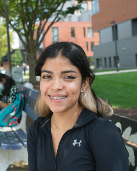 Hazel Cartagena outside on the Fairfax Campus