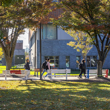 students walking near Horizon Hall