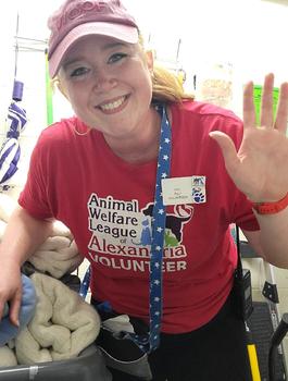 Kim Paul works on laundry at the animal shelter